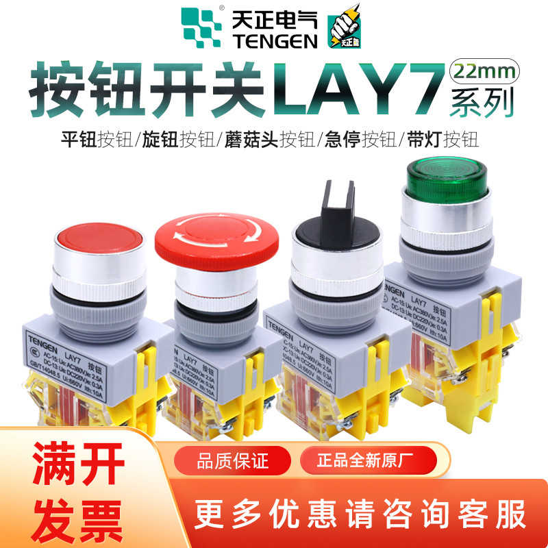 TENN天正LAY7-11BN启动停止开关急停旋钮自锁带灯平钮NP4按钮ZS