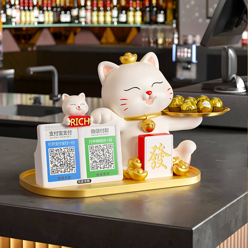 招财猫摆件开业大吉礼物前台收银台装饰收钱二维码吧台发财猫礼