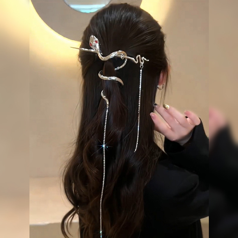 缠绕蛇流苏发簪中式高级感小众设计簪子冷淡风马尾盘发甜酷发