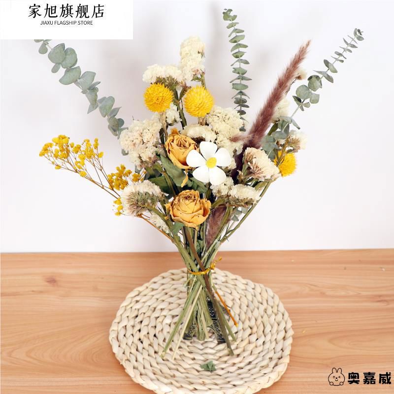 风干花花束玫瑰棉花松果满天星干尤加利客厅装饰摆设