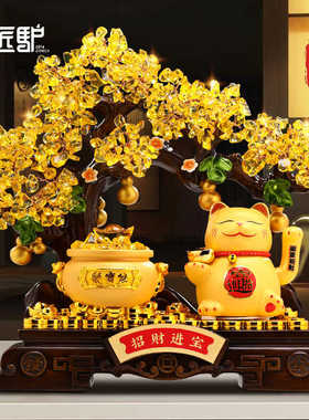 招财猫摆件自动招手办公室店铺收银台发财树聚宝盆装饰开业