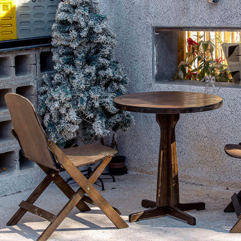 简约小户型圆桌复古实木可折叠方桌客厅阳台家用茶几餐桌咖啡桌椅