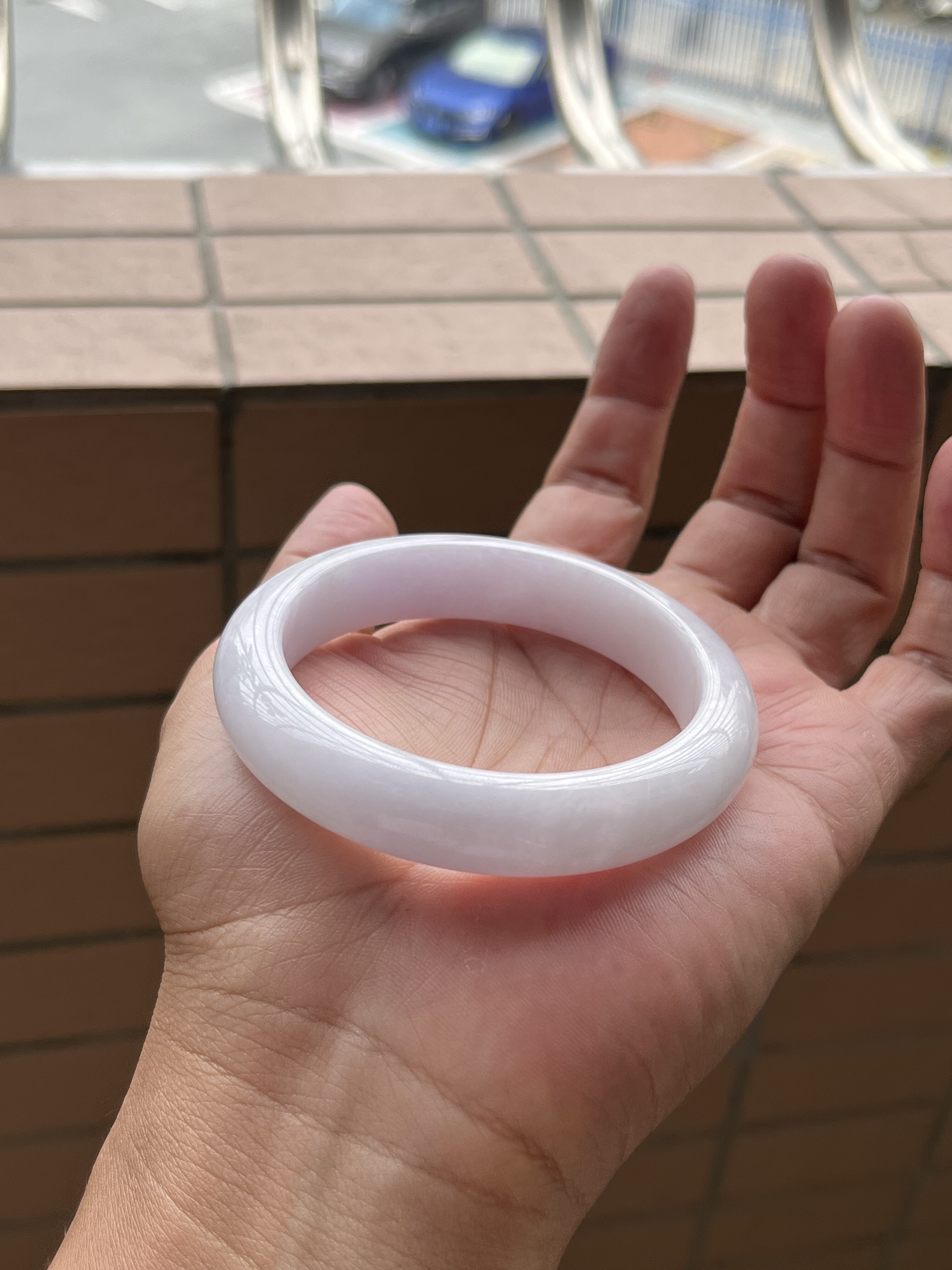 10161360天然A货翡翠56-13-8.5仙女粉淡紫手镯细腻有石纹