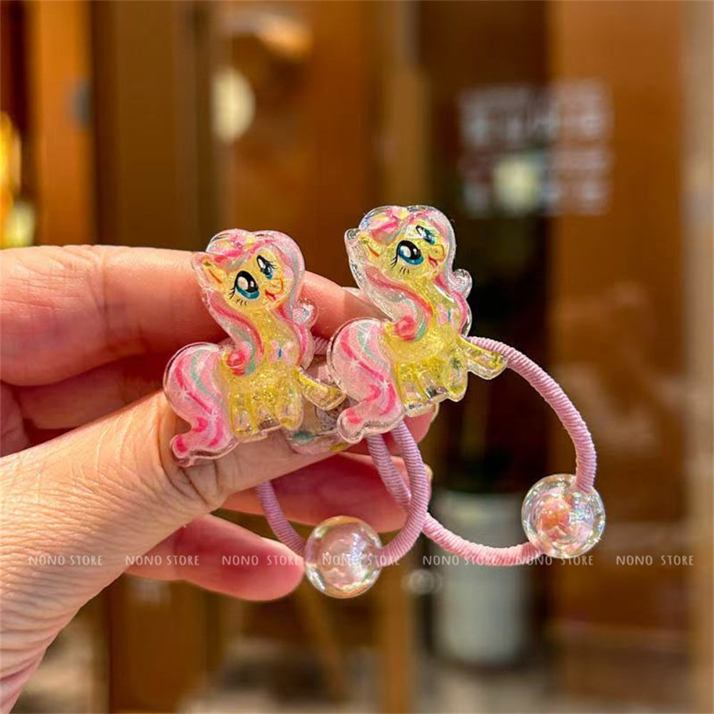 儿童卡通小马亮闪闪发圈女孩扎头发皮筋可爱球球小号发绳一对装