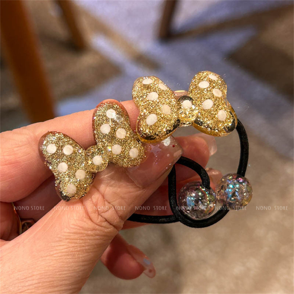 细闪波点蝴蝶结发圈儿童发饰女孩亮晶晶球球头绳皮筋小号一对