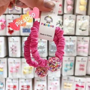 Pikaboo韩国进口儿童发饰彩色亮片球球布艺皮筋小肠发圈 现货