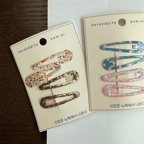 【福利包邮】pom.kr25春款亮片涂鸦AB款掰掰夹水滴形边夹发夹