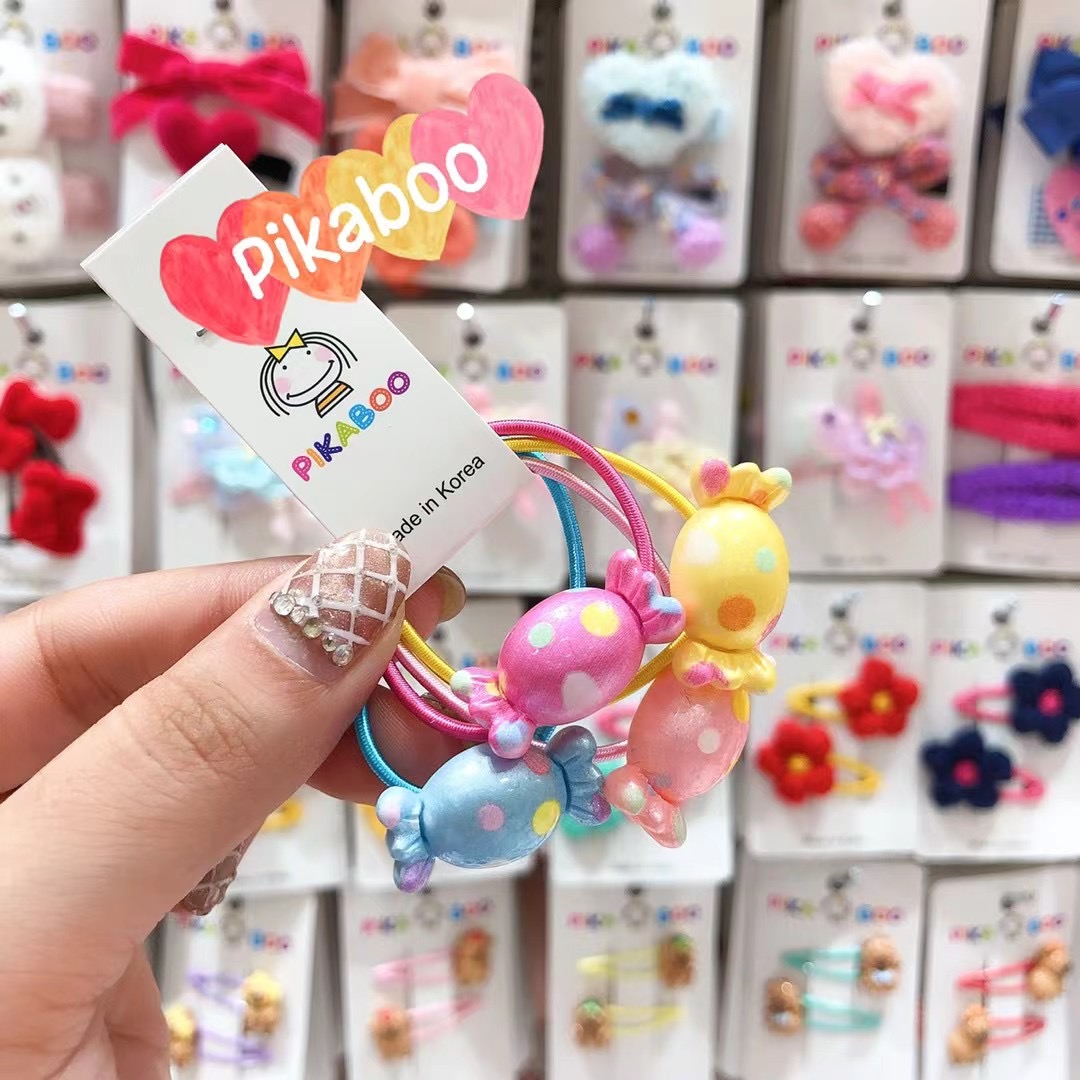 Pikaboo韩国代购儿童发饰甜美糖果波点彩色发圈蝴蝶结头绳皮筋