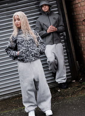 Mertra秋季新款时尚百搭休闲运动裤男女款蝴蝶刺绣灰色基础长裤潮