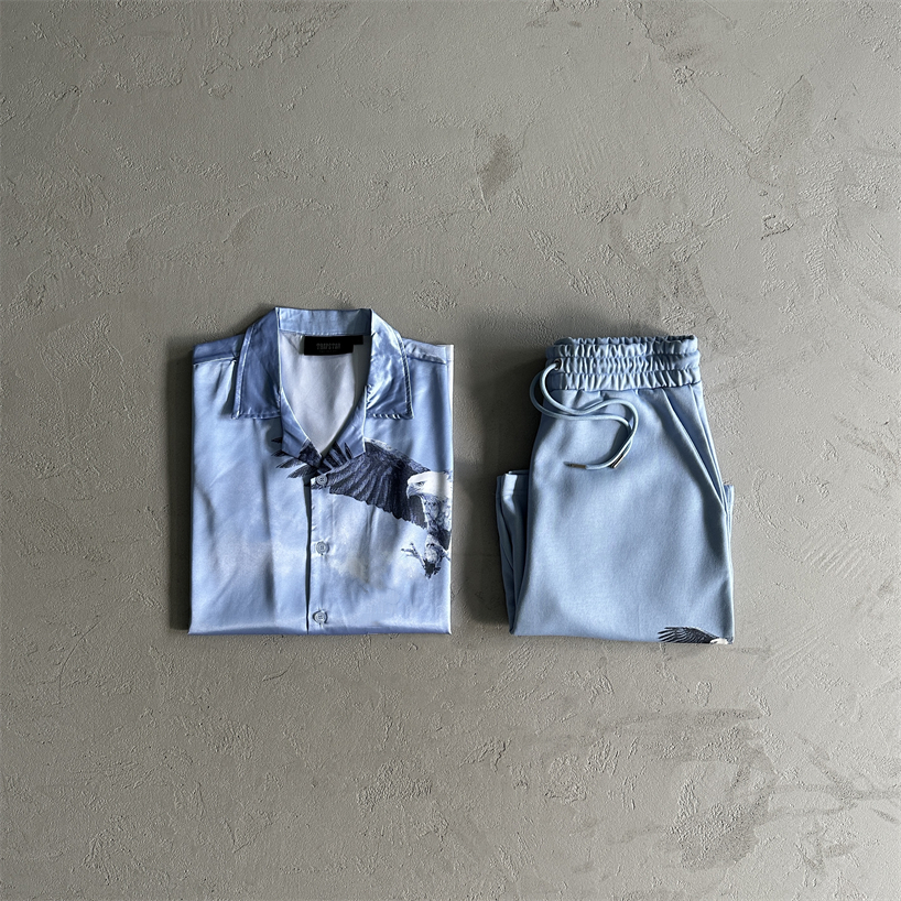 Trapstar Eagle Shirt Set-bule white 夏季潮流冰爽衬衫