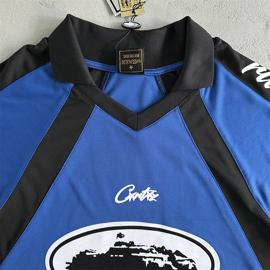 Corteiz时尚翻领蓝色足球服