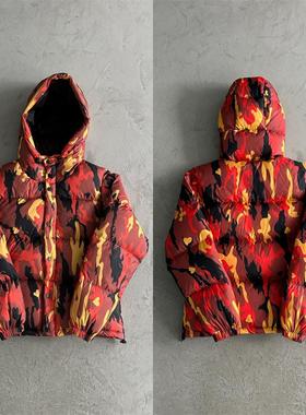 Corteiz 新款时尚百搭潮流印花连帽红色保暖羽绒服高品质流行外套