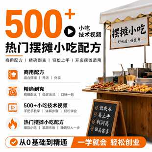 500种小吃教程摆摊创业技术配方街边地摊特色小吃商用培训