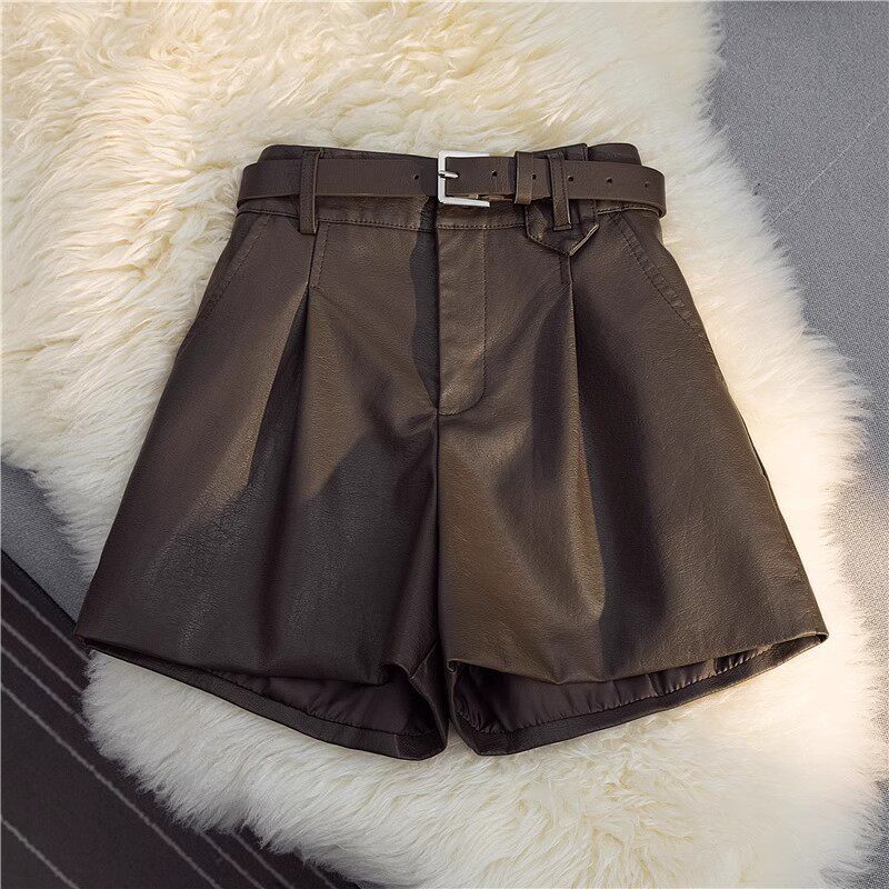 靴裤小个子年秋冬百搭外穿2024a字pu皮阔腿裤高腰显瘦宽松短裤女