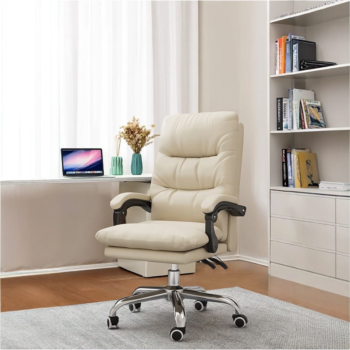 奶油风电脑椅老板椅真皮沙发椅子