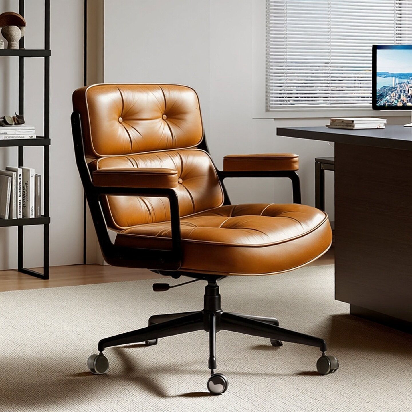 北欧真皮电脑椅真皮椅洽谈会客椅