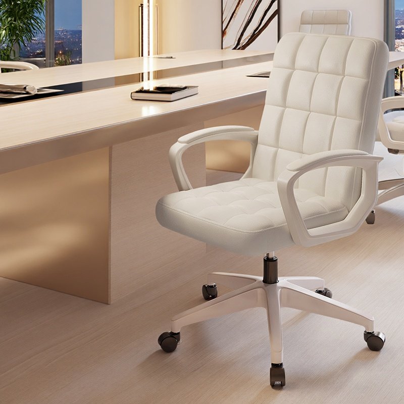 奶油风电脑椅真皮会议学习写字椅