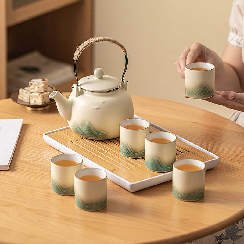 万疆小清新提梁壶功夫茶具套组陶瓷家用中式现代简约大号茶壶茶杯