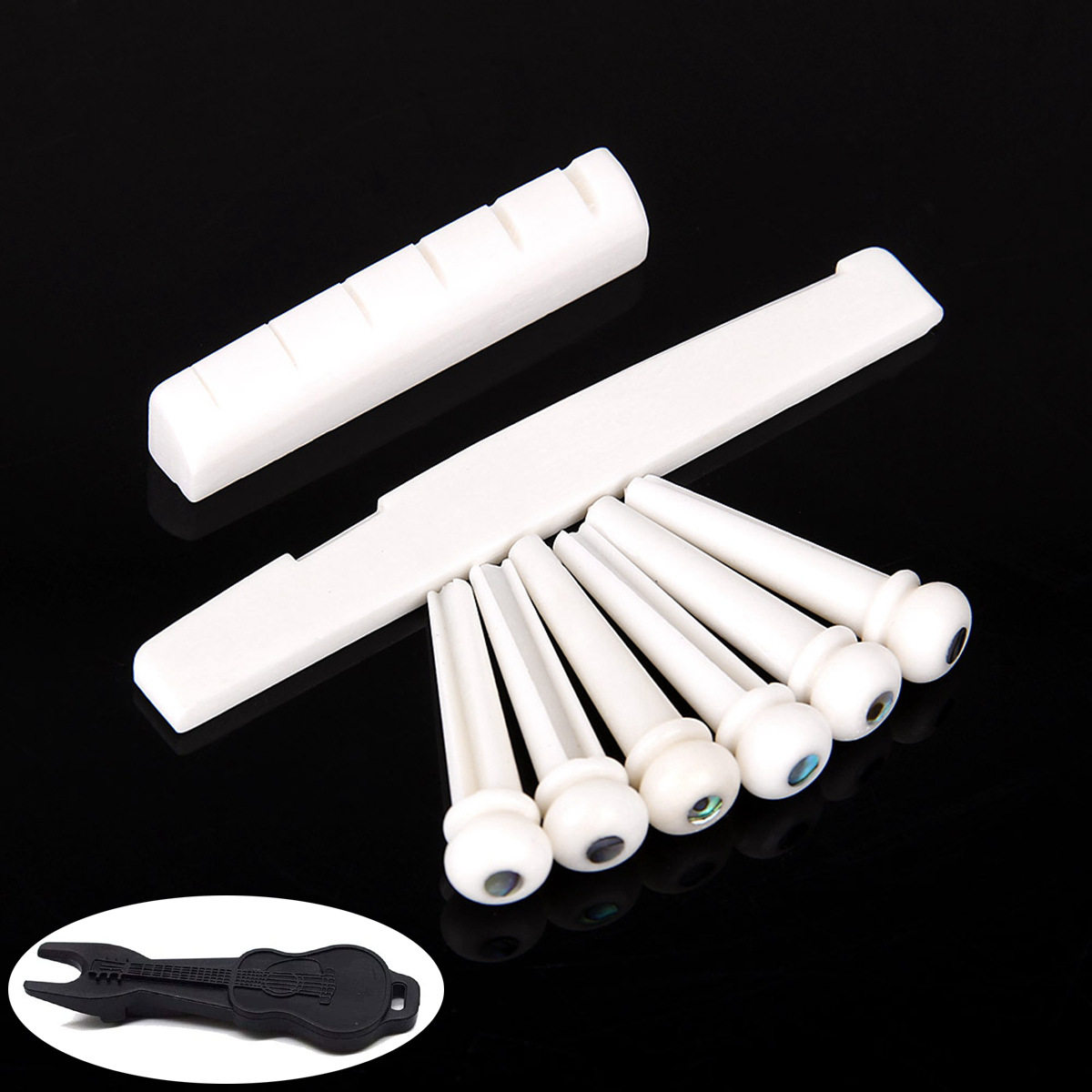 民谣吉他 牛骨6个弦钉+琴桥+琴枕+起钉器 (H-01)