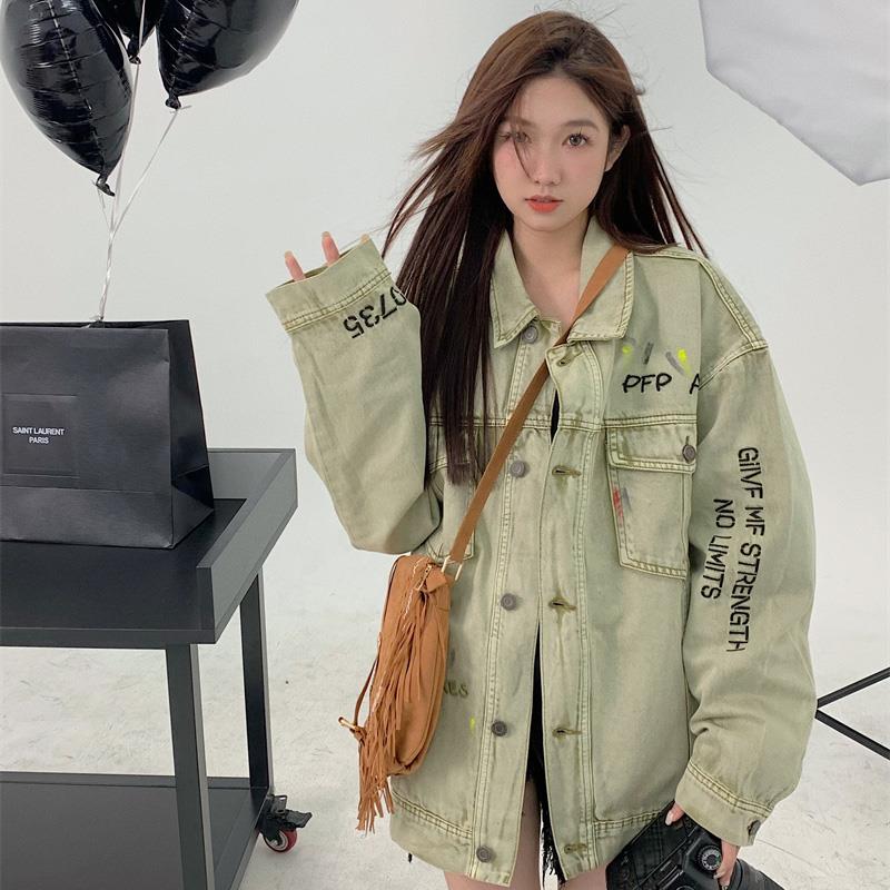 美式复古牛仔外套女装春秋季2025新款小众高级感炸街宽松夹克上衣