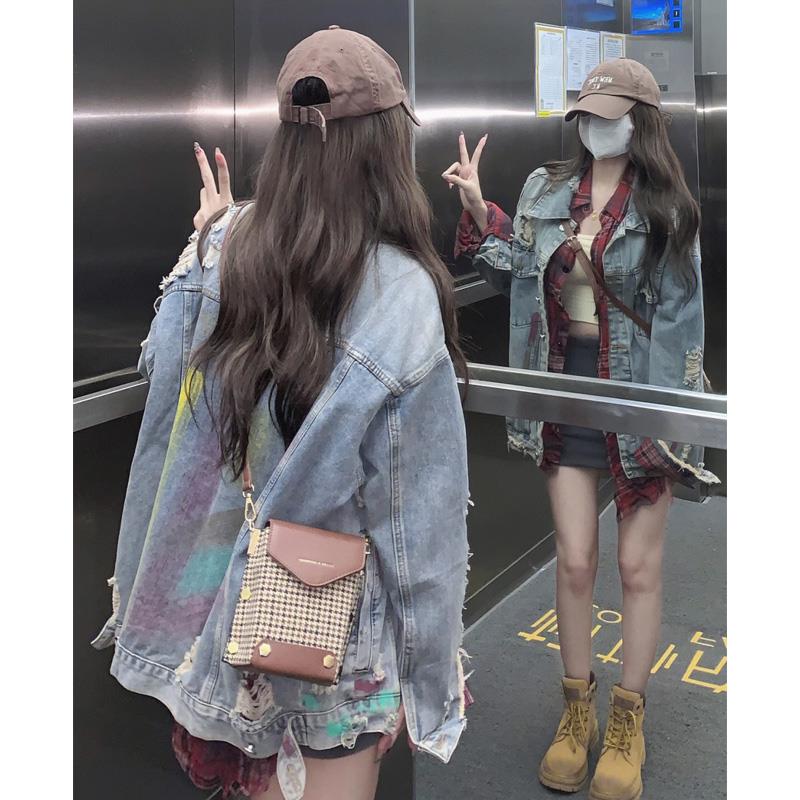 美式复古港风涂鸦牛仔外套女装春秋季高级设计感小众个子夹克上衣