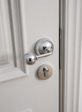 INDOORS中古风极简银色黄铜房间门锁纯铜静音家用球形锁具门把手