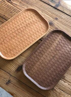 不凡木逸樱桃木实木托盘日式迷你手工雕刻茶盘胡桃木茶托家用餐盘