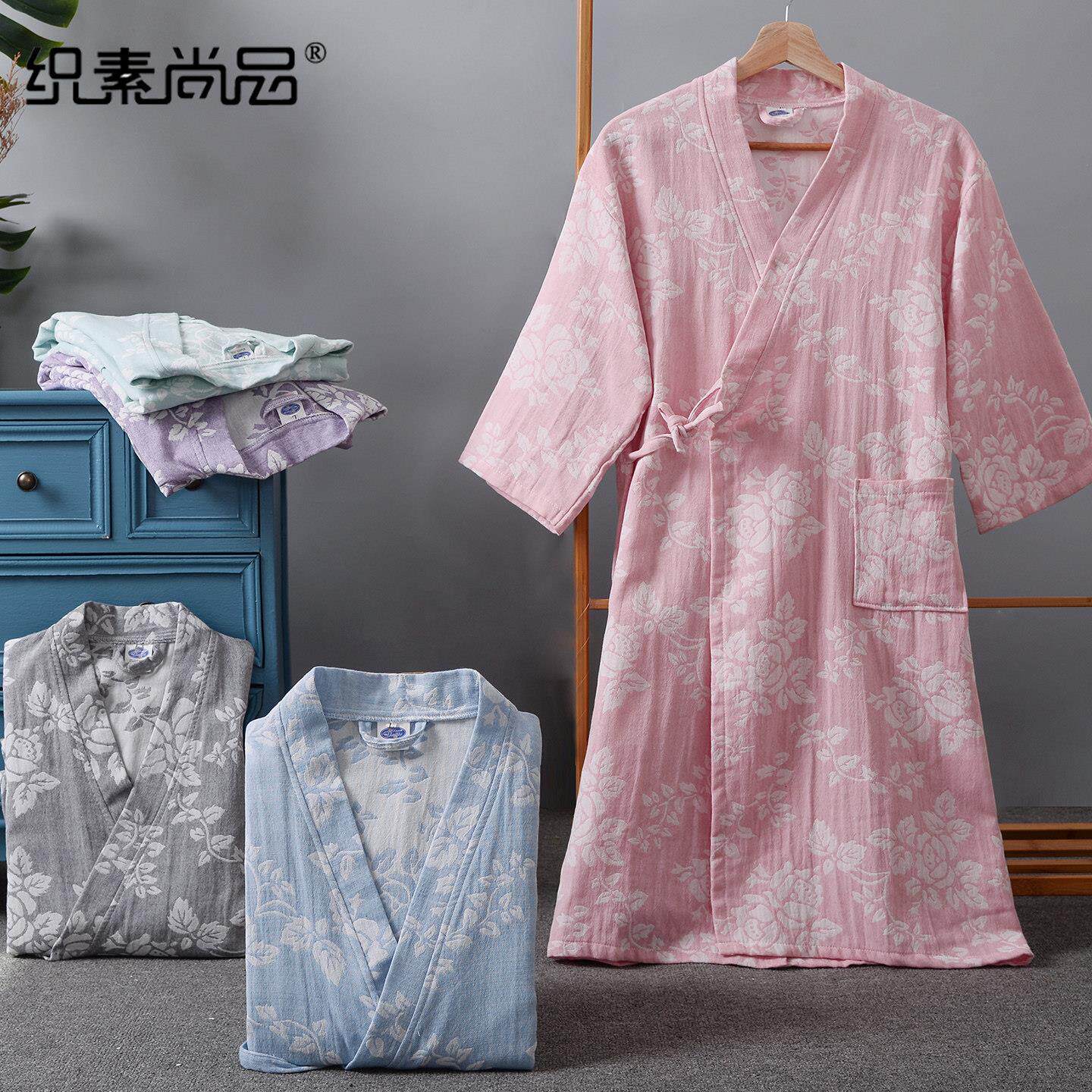纯棉纱布浴袍女短袖美容院专用民宿客袍新款夏季睡袍可穿浴巾睡衣