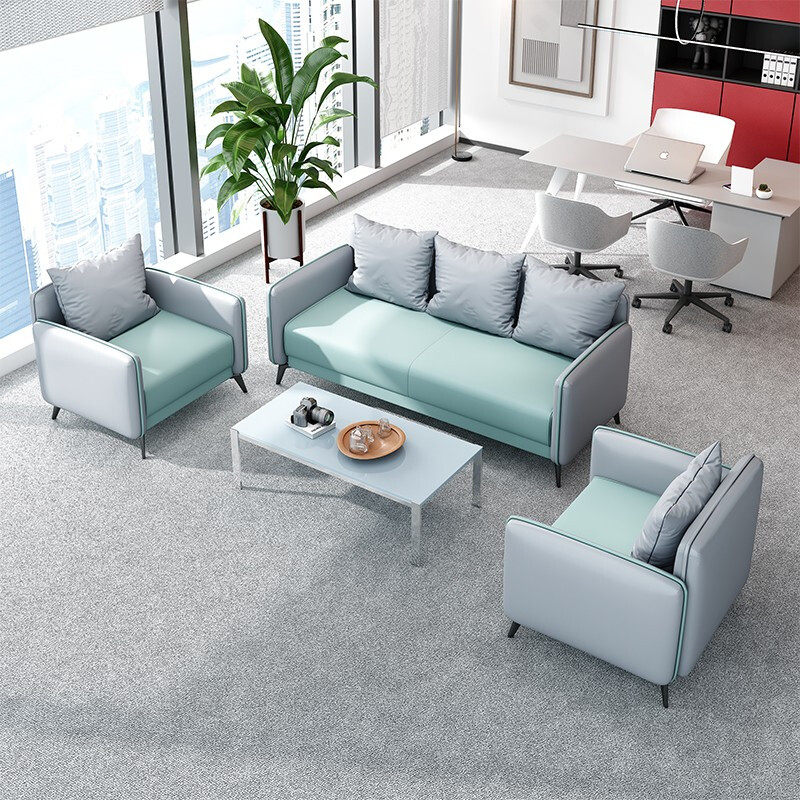 速发办公室西皮沙发简约茶几组谈休闲息会客区洽务接待小型商合三