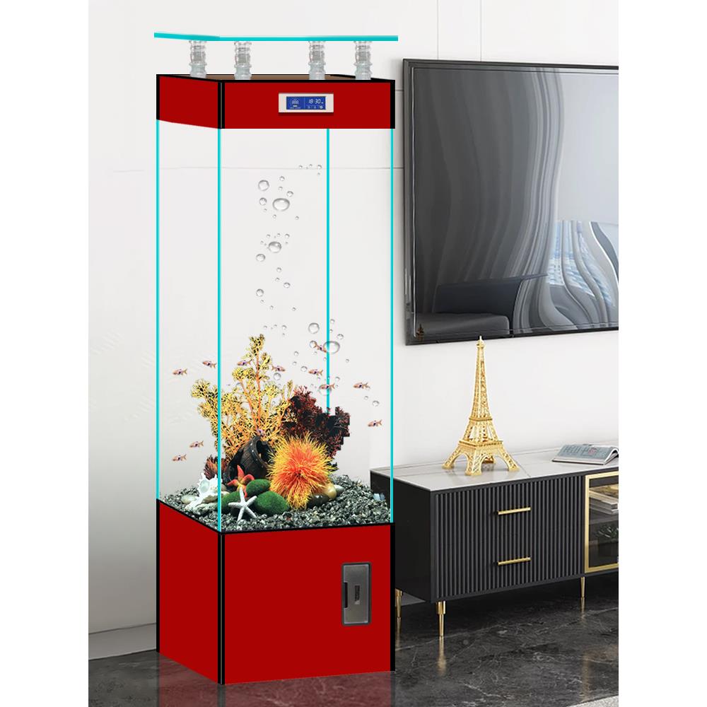 金晶超玻璃白小网家红水族箱立式鱼缸otu客厅型用落地长方形金鱼