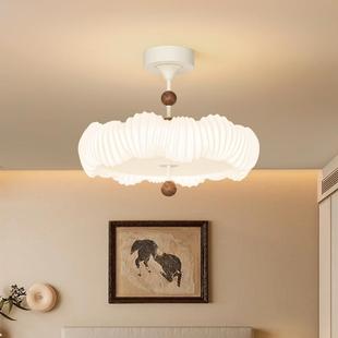 法式 艺术贝壳餐厅灯 奶油风卧室吸顶灯高级感房间复古中古木纹个性