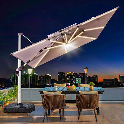 大别墅太阳伞露台庭院遮阳伞户外花园伞岗亭LED阳台带灯室外罗马