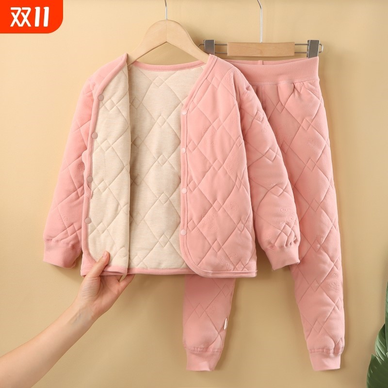 校服神器580G绵羊毛儿童秋冬棉袄棉裤保暖棉衣男女童内衣套装德绒