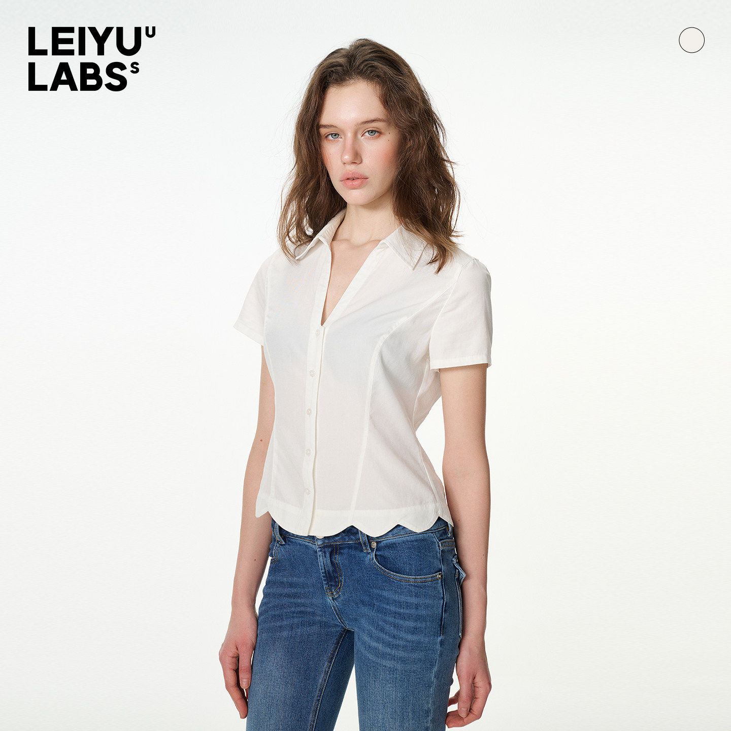 LEIYU LABS短款白色衬衣女夏2026新款修身高腰显瘦荷花边衬衫欧美