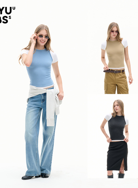 LEIYU LABS假两件设计针织短袖T恤女2026年春季新款紧身休闲上衣