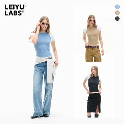 LEIYU LABS假两件设计针织短袖T恤女2026年春季新款紧身休闲上衣