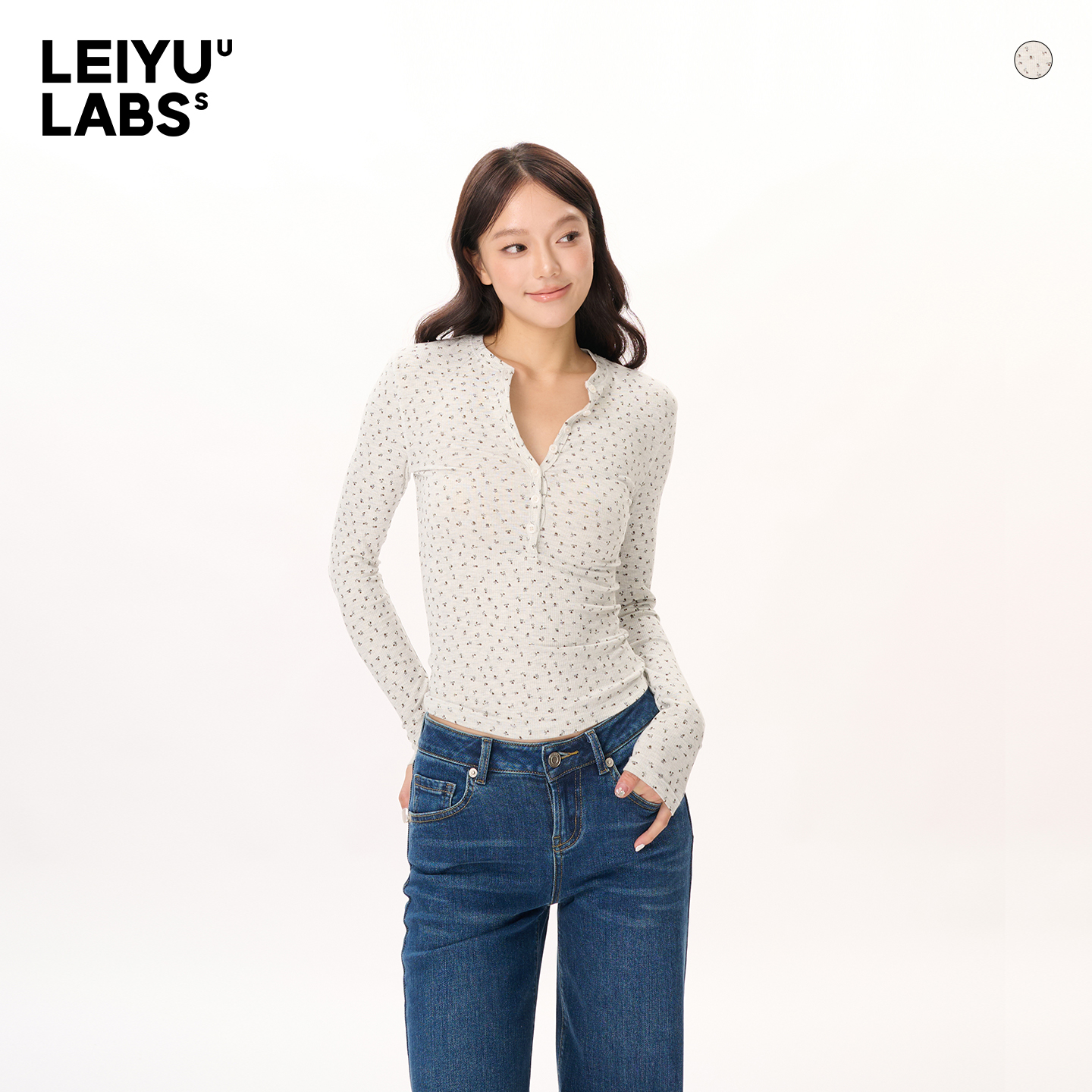 LEIYU LABS碎花针织打底衫女2025年秋季新款紧身显瘦温柔圆领上衣