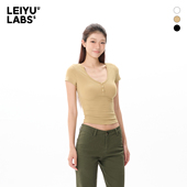 LABS紧身针织V领短袖 T恤女2025年夏季 新款 LEIYU 修身 显瘦高弹上衣