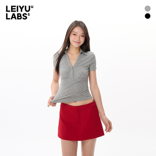 修身 T恤女夏2025年新款 刺绣针织上衣 LABS莱赛尔polo领短袖 LEIYU