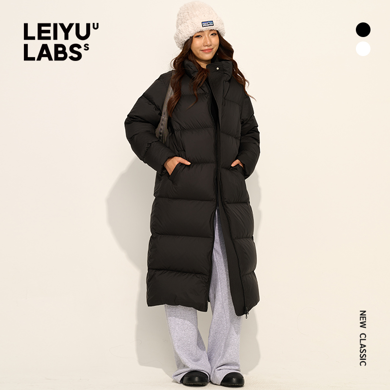 LEIYULABS长款立领羽绒服女2024冬季新款加厚保暖白鸭绒超轻外套