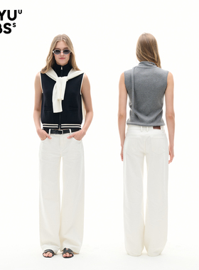 LEIYU LABS白色直筒牛仔裤女2026年春季新款宽松显瘦洗水休闲长裤