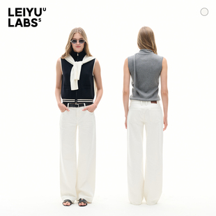 LEIYU LABS白色直筒牛仔裤女2026年春季新款宽松显瘦洗水休闲长裤