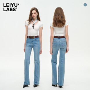 LEIYU LABS高腰紧身微喇牛仔裤女2025年冬季新款修身显瘦复古长裤
