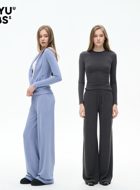 LEIYU LABS针织德绒磨毛休闲裤女冬2025年新款宽松中高腰垂感长裤