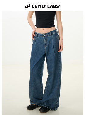 LEIYU LABS宽松直筒牛仔裤女2025年夏季新款收褶复古阔腿休闲长裤