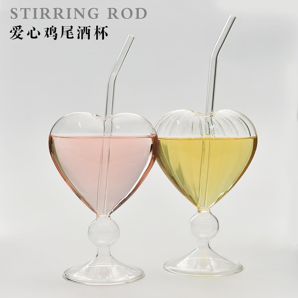 网红爱心鸡尾酒杯创意家用玻璃红酒杯葡萄酒杯子心形高脚杯
