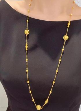 黄金球球项链长款百搭设计高级感镀金毛衣链秋冬新款个性时尚百搭