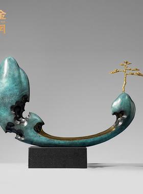 吉祥如意黄铜摆件创意迎客松铜器工艺品家居客厅玄关装饰