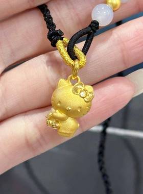 kt猫咪抱樱桃吊坠金色项链甜美可爱精致显白气质百搭编织质锁骨