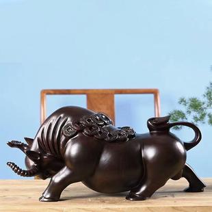 黑檀木雕金钱牛摆件 直播供货 红木牛气冲天十二生肖木质工艺礼品